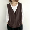 thumbnail image 2 of Ladies' Spring And Winter Solid Color V-neck Button Knitted Sleeveless Tank Top Loose Hooded, 2 of 5