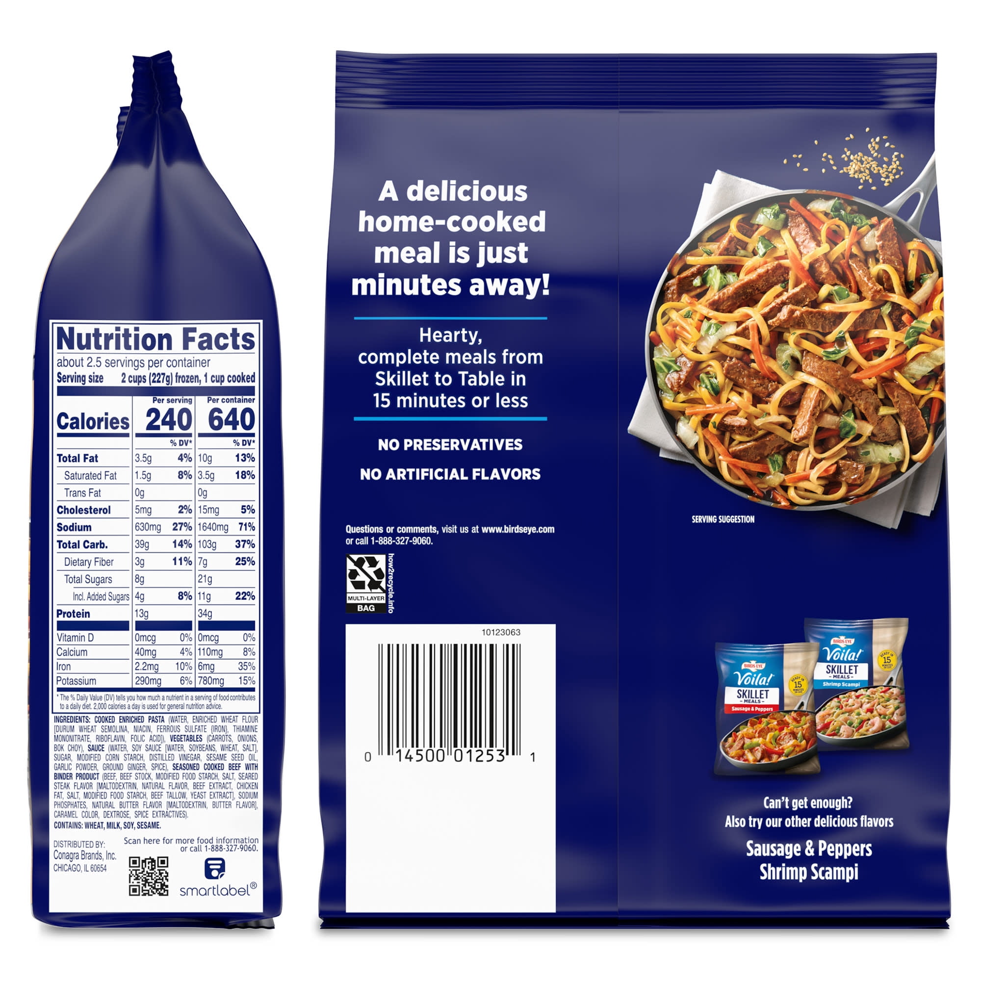 Birds Eye Voila! Beef Lo Mein Skillet Meals, Frozen Meal, 21 oz. Bag