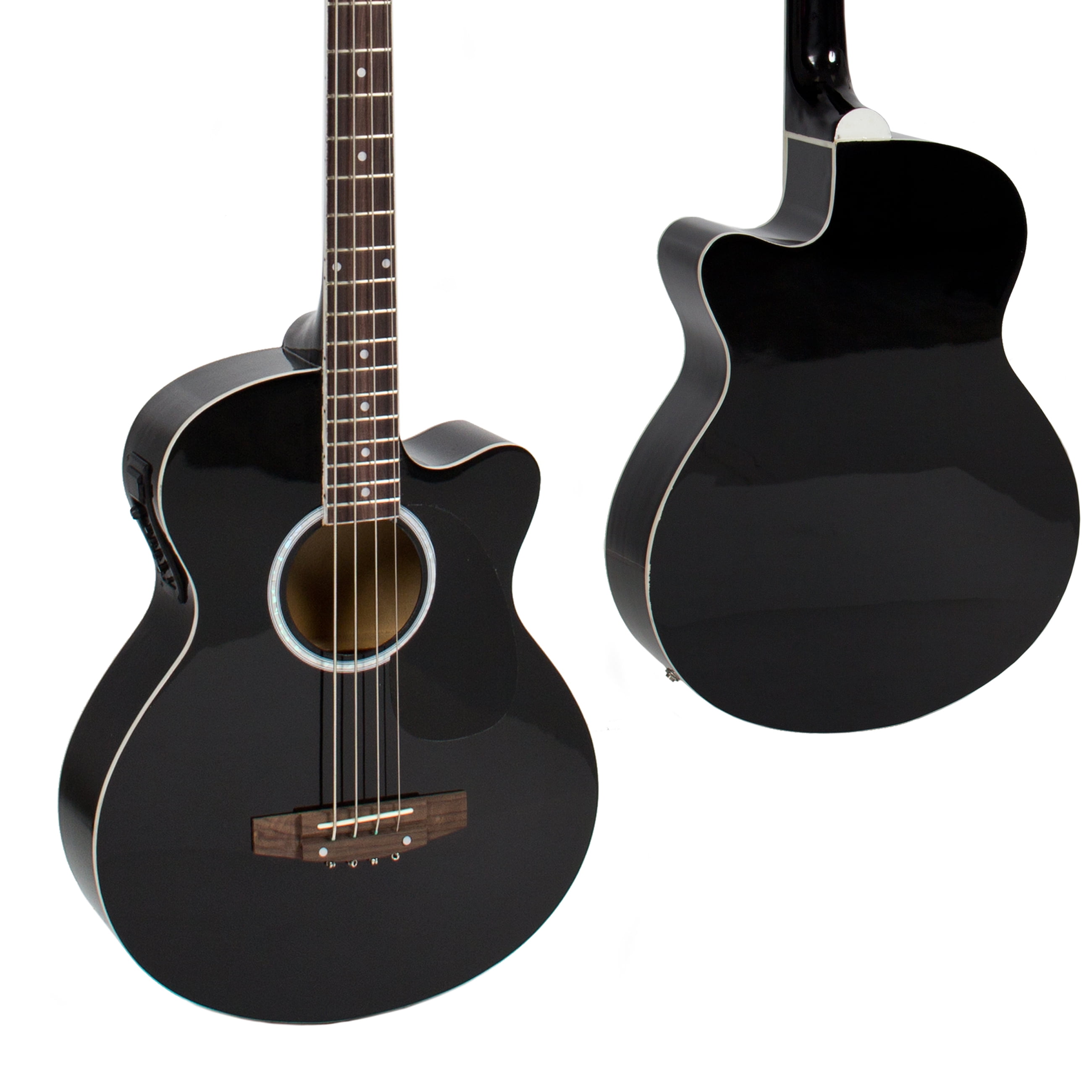 Black Acoustic Electric Bass Guitar With Equalizer Solid Construction