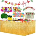 thumbnail image 1 of 128pcs Hawaiian Tropical Party Decorations Set - Table Skirts, Palm Leaves, Flowers, Flamingo Banner, 1 of 5
