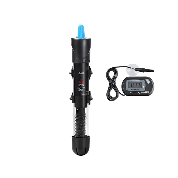 HIBIBUD 2026 New Aquarium Heater, 50W Fish Tank Heater, Adjustable Submersible Water Thermostat with Digital Thermometer Heater for Fish Tank