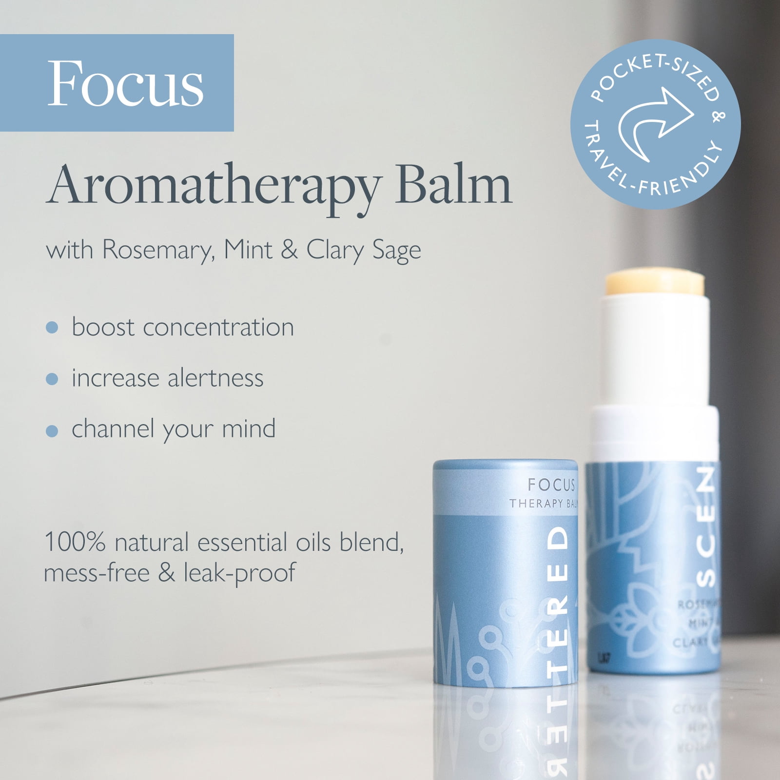 Scentered Aromatherapy Inhaler Balm FOCUS - Boost Concentration & Alertness - Natural Essential Oils