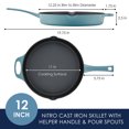 thumbnail image 6 of Rachael Ray NITRO Cast Iron 12 inch Frying Pan, Agave Blue, 6 of 10