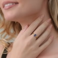 thumbnail image 4 of Gem Stone King 18K Yellow Gold Plated Silver Blue Lapis and White Created Sapphire 3-Stone Rings for Women (1.48 Cttw, Gemstone, Oval 8X6MM, Available in Size 5, 6, 7, 8, 9), 4 of 4
