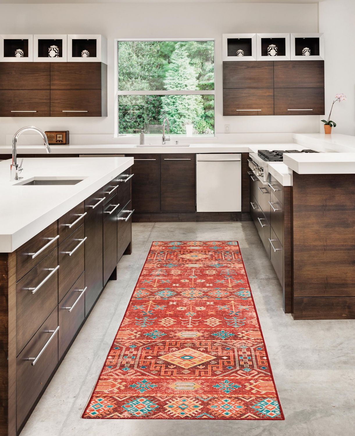 Devlin 2' x 8' Washable Runner, Red and Ivory