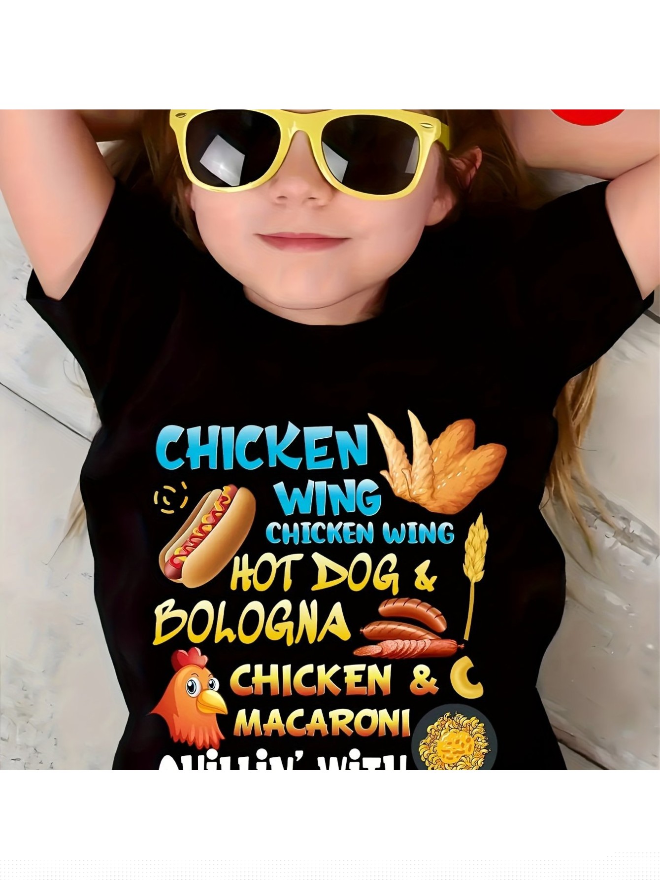 thumbnail image 1 of [Comfy Cotton T-shirt] Comfy Casual 100% Cotton Short Sleeve CHICKEN WING Print T-shirt For Girls Summer, 1 of 7
