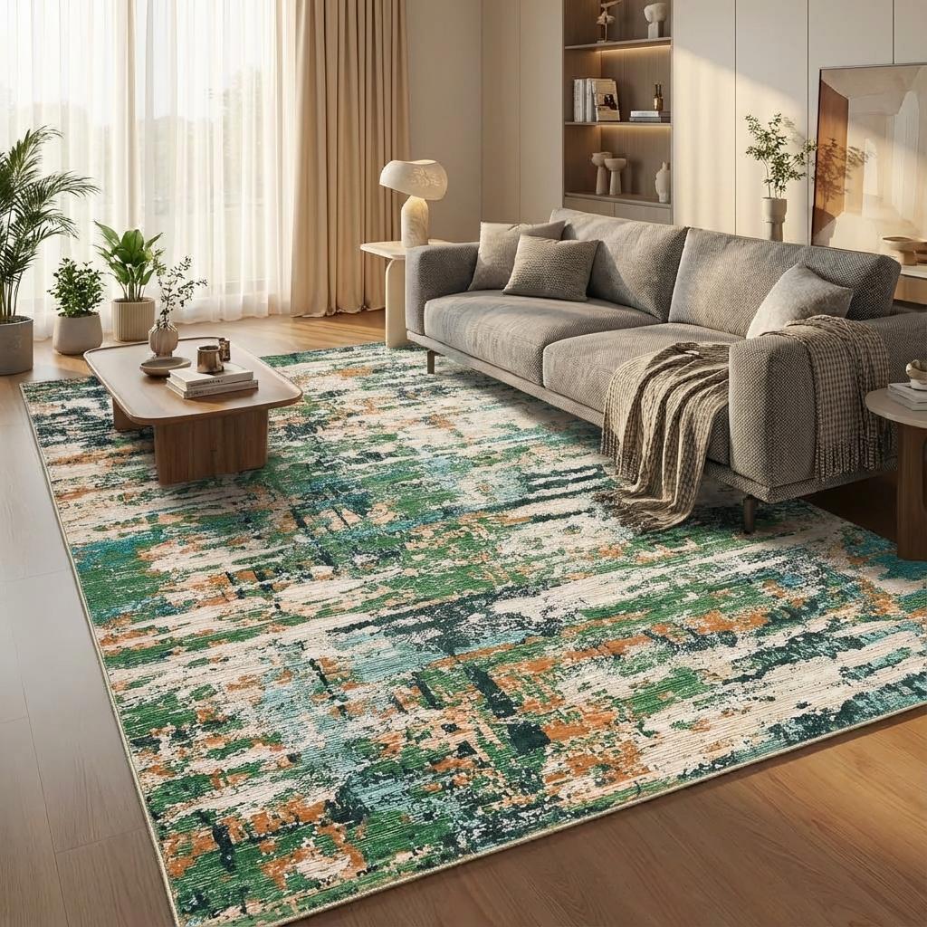 HOMERRY Area Rug 5' x 7' Modern Abstract Rug for Living Room Washable Soft Indoor Floor Carpet, Green