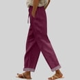 thumbnail image 2 of Miluxas Women's Casual Ankle Cuffed Striped Hem Pants Loose Fit Drawstring Elastic Waist Wide Leg Trousers with Pockets for Summer Beach Vacation Hot Pink, 2 of 7