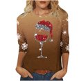 thumbnail image 2 of Fiudx Tops para Mujer Camiseta de Manga 3/4 con Cuello Redondo y Estampado Navideño para Mujer, Jersey con Cuello Redondo, Top/Camisa de Manga Larga con Cuello Redondo, 2 of 4