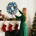 thumbnail image 3 of 24 Inch Christmas Wreath/6FT Prelit Christmas Garlands with 20 LED Lights, Battery Operated Xmas Wreath & Garlands for Entryway Front Door, Blue, 3 of 8