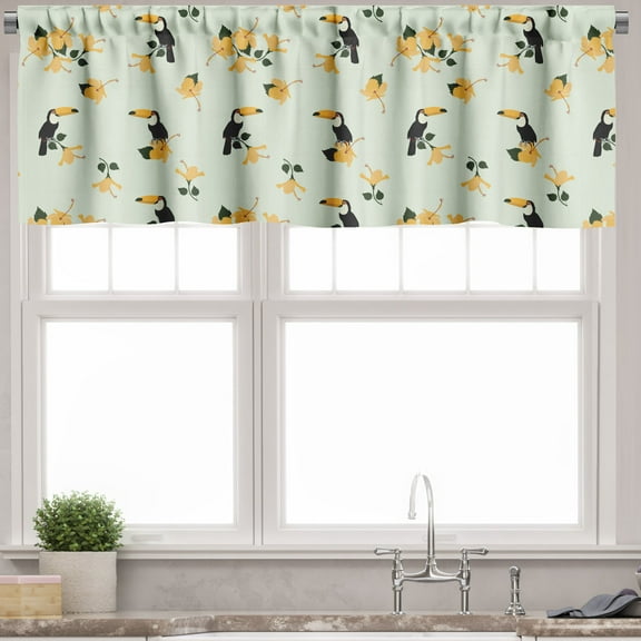 Ambesonne Toucan Valance Pack of 2, Hibiscus Tropical Graphic, 54"X18", Mint Green Multicolor