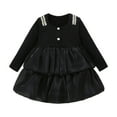 thumbnail image 1 of HBFAGFB Robe Fille Tout-Petit Col à Revers Manches Longues Volants Robe de Danse Fête Mignonne Jupe en Maille Noire Taille 8, 1 of 4