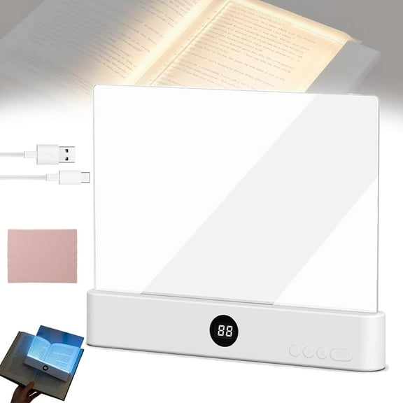 Smart Led Book Light, 2025 New Rechargeable 3 Color Flat Student Reading Lamp, Led Night Light with Timer & Brightness Adjustment, Kids Eye Protection Light for Night Reading