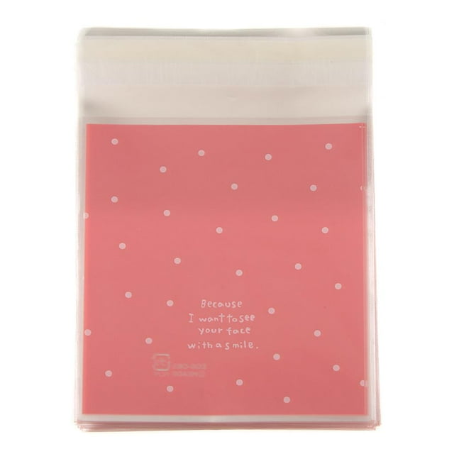 100pcs Etiqueta engomada galleta Envolturas de galleta Empaquetado Bolsas de puntos rosados Colco Bolsas de plástico