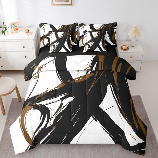 Erosebridal Futuristic Stripe Bedding Full Size, Abstract Geometric Bedding Sets Full Size, Minimalism Decor, Reversible