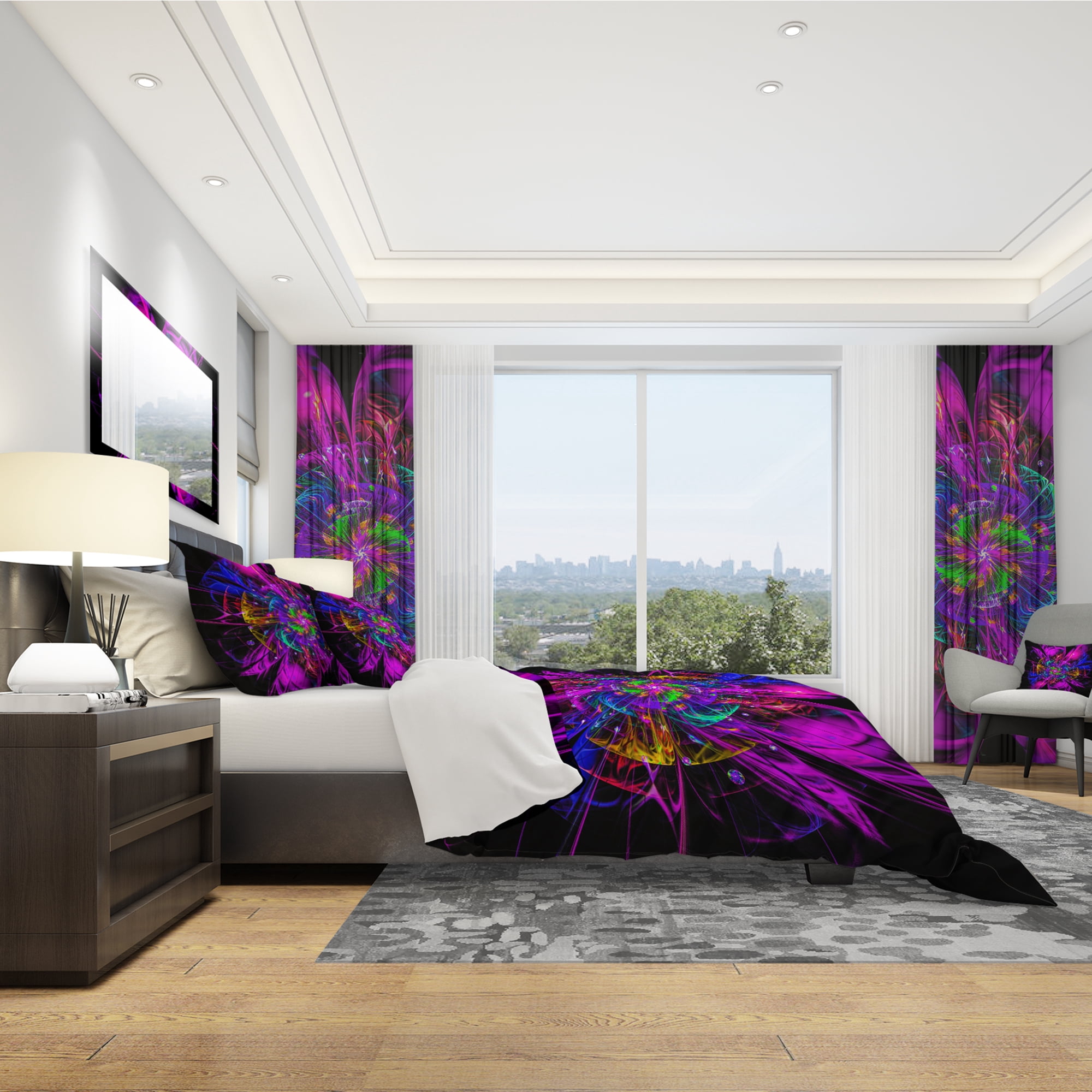 Designart 'Ideal Fractal Flower Digital Art in Purple' Modern & Contemporary Duvet Cover Set