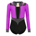 thumbnail image 4 of iixpin Kids Girls Rhinestones Gymnastics Leotard Long Sleeve Figure Skating Bodysuit Lyrical Dancewear Purple 10, 4 of 6