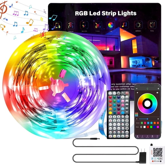 50FT LED Decorative Strip Light, Music-Synced RGB Color-Changing Strip Light, Supports Remote Control via App or Remote, Ideal for Bedrooms, Kitchens, Parties, and Christmas Decorations