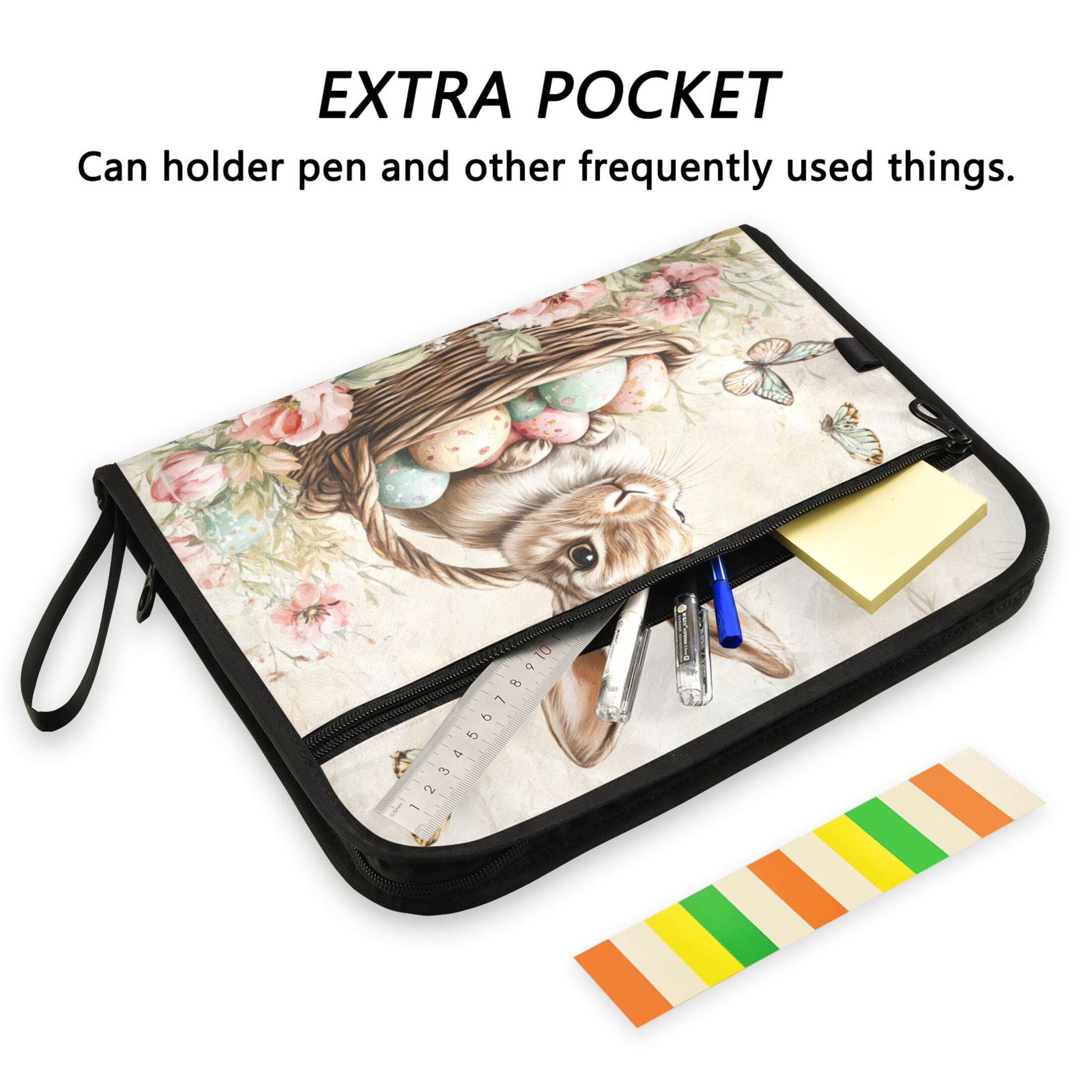WOBOGO Brown Easter Bunny Expanding File Folder Letter Size Accordion Filing Organizer 13 Pocket Separate Organ Pocket