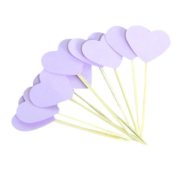 30pcs Heart Shape Cake Toppers Insert Cards with Toothpick Toppers Heart Shape Cake Cupcake Decorations - Paper - Light Purple