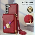 thumbnail image 5 of for Samsung Galaxy S21 Plus Case Wallet with Shoulder Strap for Women - Crossbody Lanyard,Zipper Pocket,Credit Card Holder,Shockproof - Metal Buckle Closure Premium PU Leather Case, Red, 5 of 15