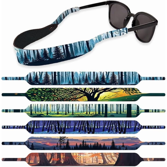 6Pcs Floating Sunglass Straps Lightweight Neoprene Glasses Holder Straps with 6 Different Forest Tree Patterns Colorful Printed Eyewear Retainer Colorful DIY