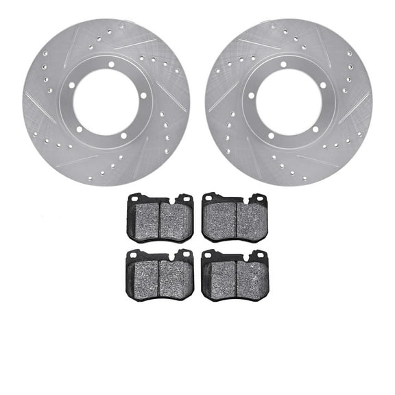 Dynamic Friction Company Front Brake Rotors-Drilled and Slotted-Silver with 5000 Advanced Brake Pads 7502-02050
