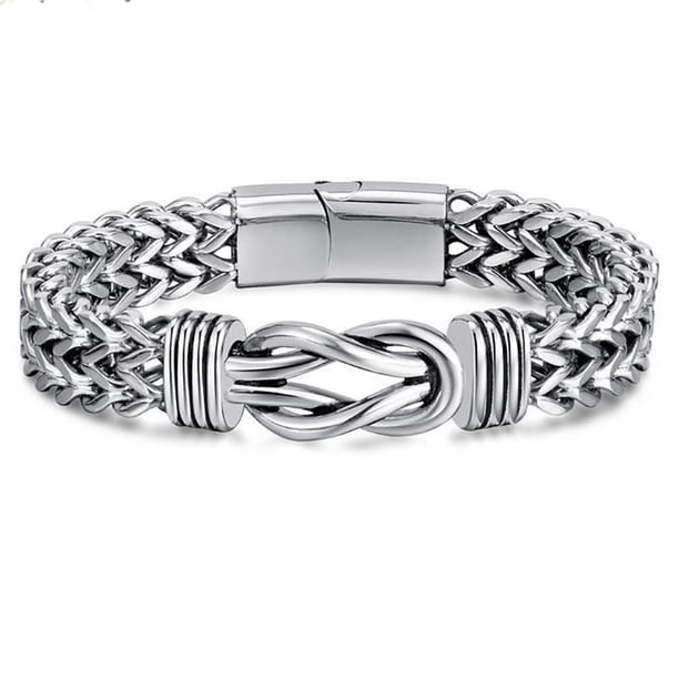 Pulsera de acero inoxidable estilo punk con eslabones de doble cadena para hombre