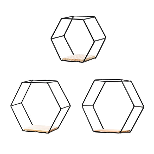 Juego de 3 Estantes Hexagonales de Pared de Hierro Estante Decorativo de Almacenamiento Estante Flotante Hexagonal Estante de Pared para Plantas Estante de Exposición ANGGREK Otros