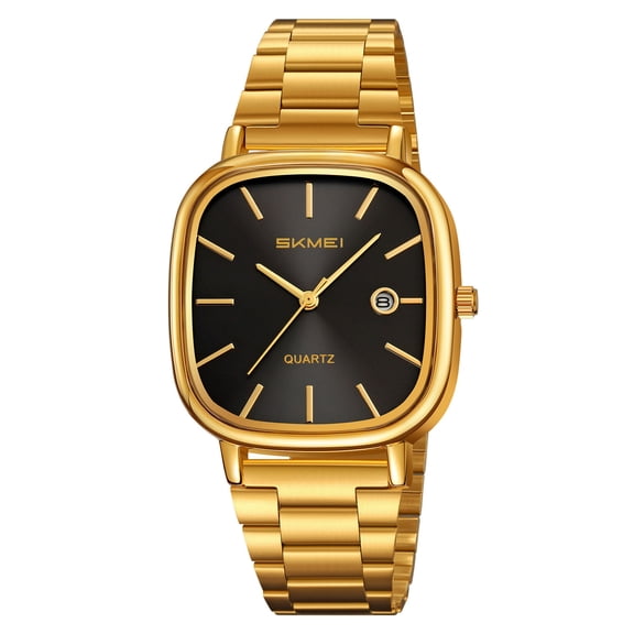 Elegant Women's Gold Date Quartz Watch with Stainless Steel Bracelet, Clear Date Display, Precision Japanese Movement, Versatile Stylish Gift for Any Occasion