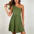 thumbnail image 6 of Tqcoqu Women's Party Date Night Dress,One Shoulder Tie Knot Tiered Ruffle Mini Dress,Army Green Women's S-XXL, 6 of 9