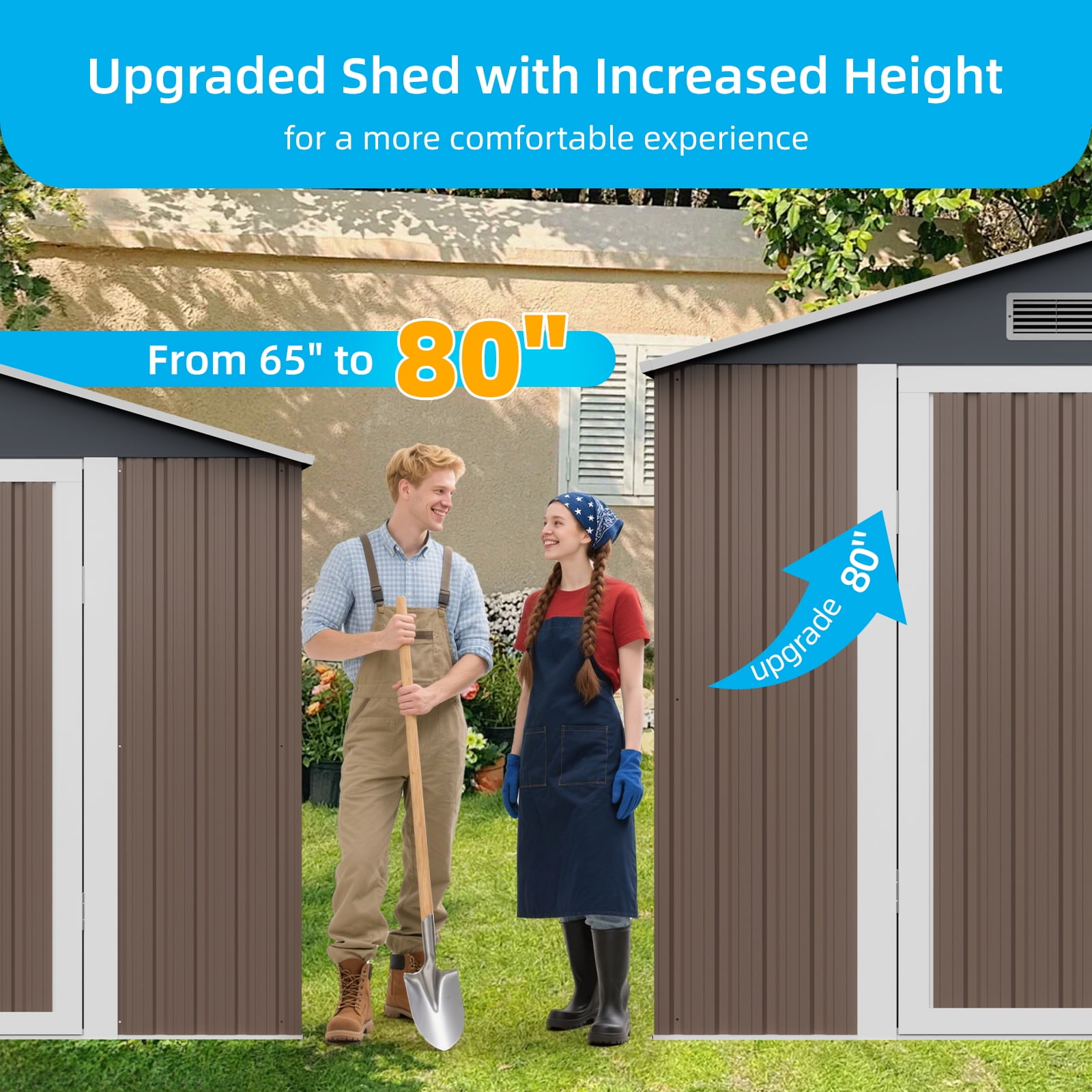 DISHUP Outdoor Storage Shed, 8x6 ft Metal Shed with Window＆Lockable Doors, Ideal for Backyard, Garden and Patio