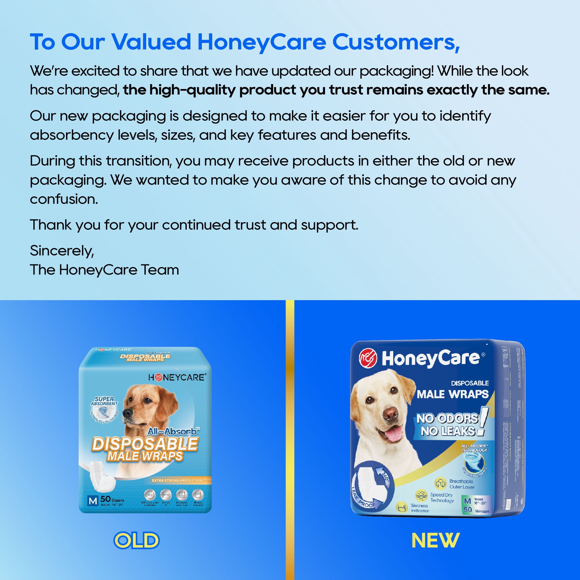 Honey Care All-Absorb Disposable Doggy Diapers, Incontinence Wraps