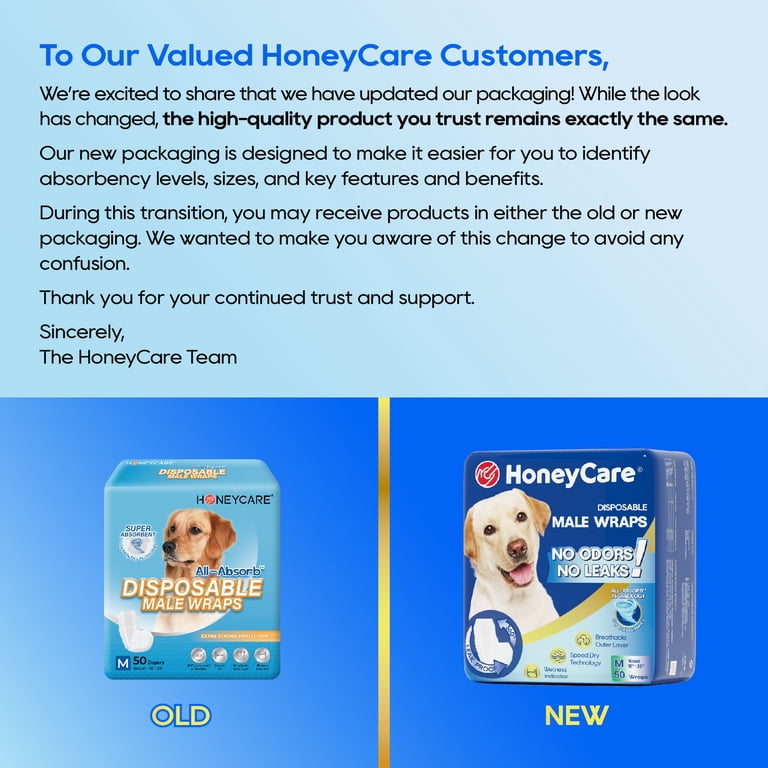 Honey Care All-Absorb Disposable Doggy Diapers, Incontinence Wraps