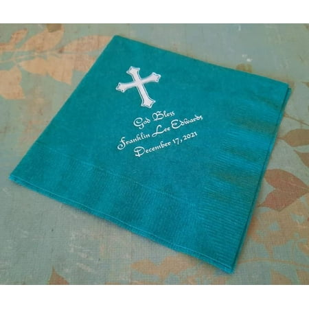 50pcs Personalized Napkins Name Photo Baptism napkins cross confirmation napkins personalized napkins religious napkins dedication napkins,Set of 50 (fold 5"x5") Luncheon Dinner Christening