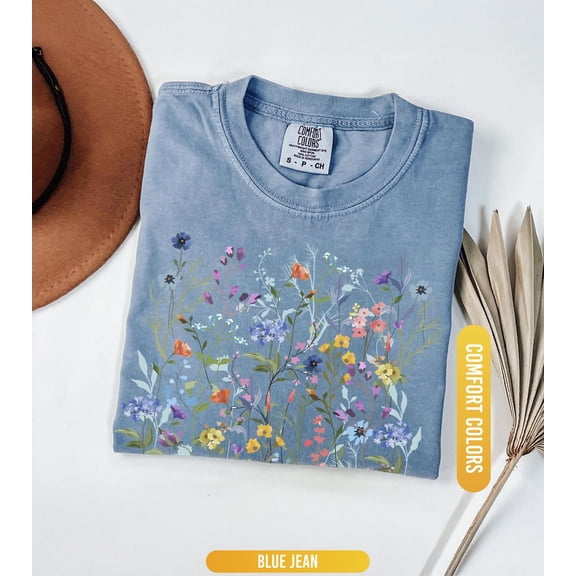 Vintage Pressed Flowers Shirt Comfort Colors®, Boho Cottagecore Tshirt Botanical Floral Tee Wildflowers Shirt, Gift For Gardener