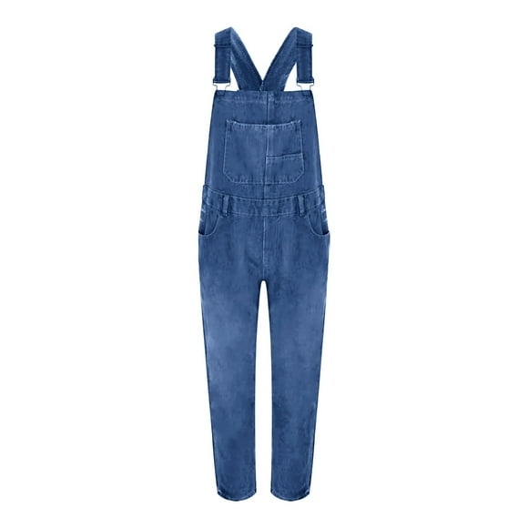 FADAACAI Overalls for Women Denim,Women Loose Fit Classic Bib Casual Jean Stretchy Denim Overall Jumpsuit Tapered Leg Jean Pants,Jean Overalls for Women,Jumpsuits for Women Casual Blue L Clearance!