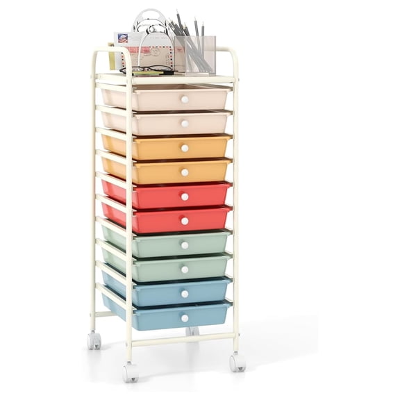 10-Drawer Storage Cart, 10 Drawer Trolley, Rolling Organizer Cart, Scrapbook Paper Organizer, Suitable for Office and School, Rolling Office Storage Tools ()