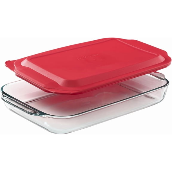 Basics 3 QT Glass Baking Dish With Plastic Lid, Casserole Dish