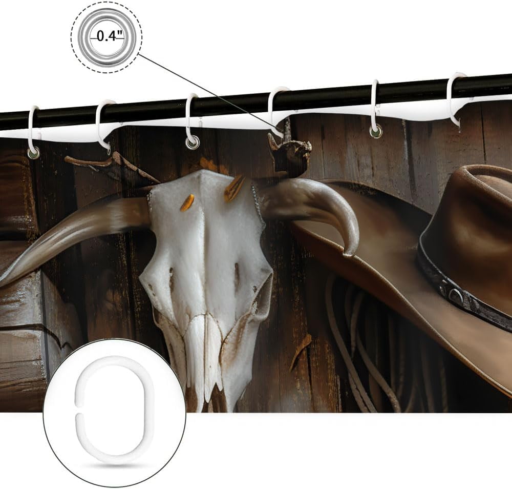 Western Cowboy Shower Curtain with Farmhouse Barn Door, Southwest Country Ranch Bath Curtain with Cowboy Boots Floral, Rustic Southwestern Theme Bathroom Decor Set with Hooks 70X75in