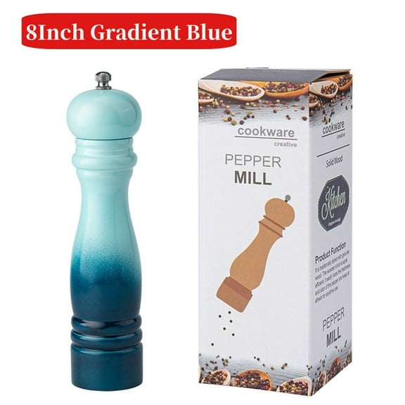 6/8inch Wooden Salt and Pepper Grinder,Sets,Manual Spice Shaker,Pepper Mill with Strong Adjustable Ceramic Core Pepper Grinder (1Pcs 8Inch Blue)