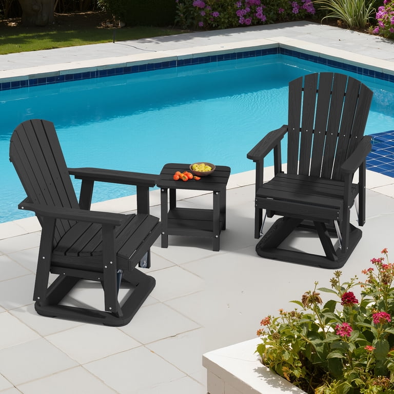 Serwall HDPE Swivel Glider Chair, All-Weather Black photo 6
