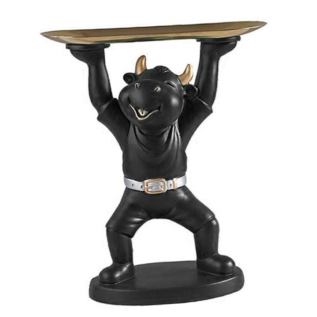 Bandeja de almacenamiento con estatua de ganado, figura de vaca, adorno para teléfonos con control remoto Negro