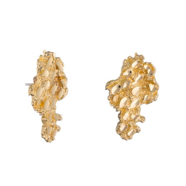 Floreo 10k Yellow Gold Nugget Stud Earring for Women and Girls (Large