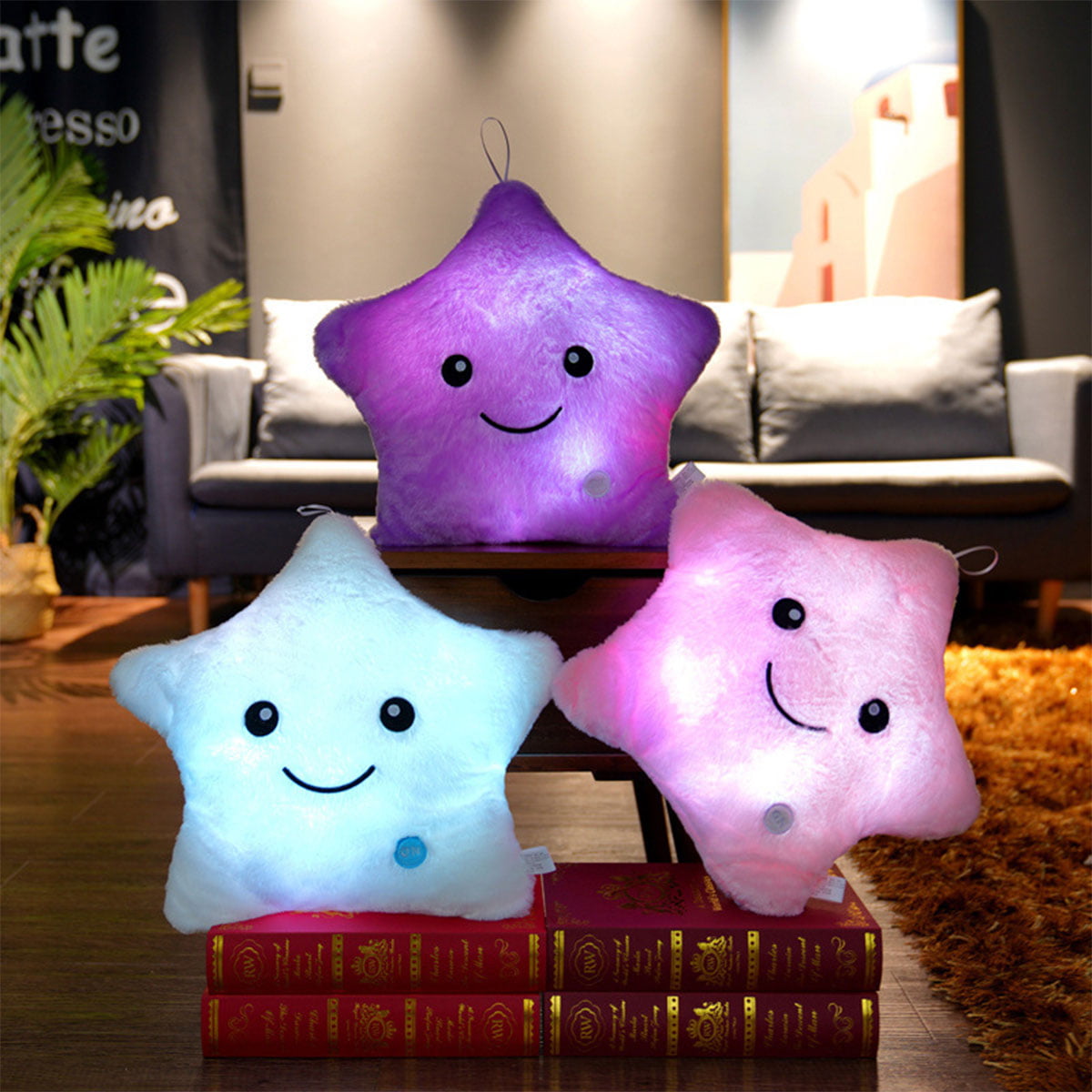 34CM Creative Toy Luminous Pillow Soft Stuffed Plush Glowing Colorful Stars Cush 
