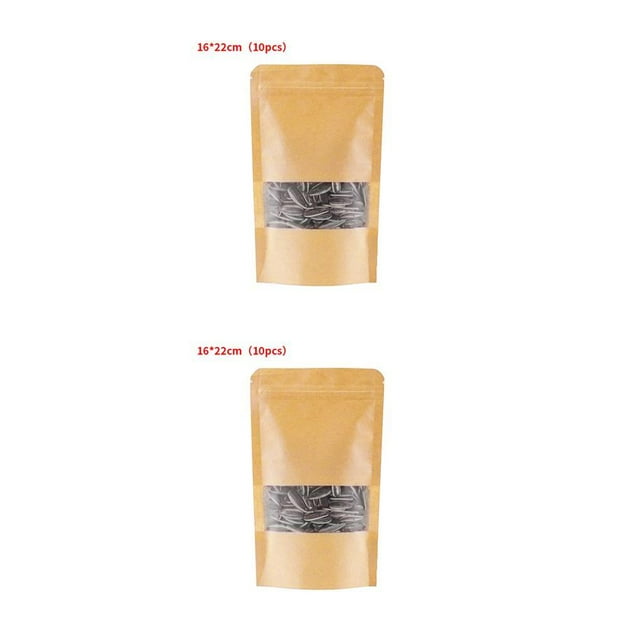 Guardoinrt 10pcs Snack Bags Kraft Paper Window Candy Bags Sealing Sealing Portable Cookie Portable Cookie Bread Pouches 16*22 2Set