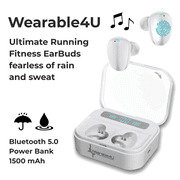 Wearable4U White Wireless Ear Buds Bluetooth EarBuds with Charging Case Power Bank 1500 mAh Case
