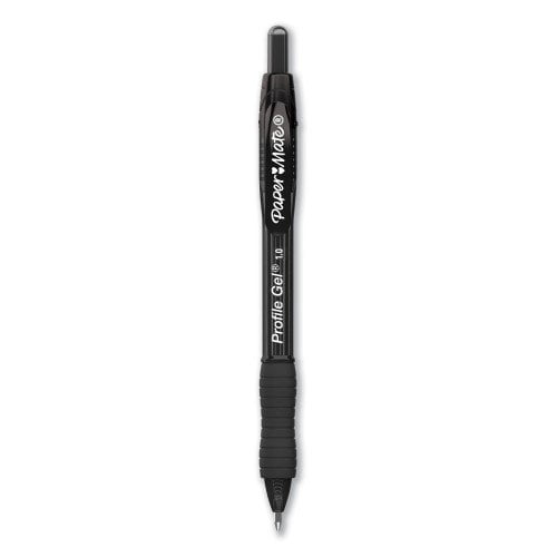New Paper Mate Profile Retractable Gel Pen, Bold 1 mm, Black Ink, Translucent Black Barrel, Dozen,Each