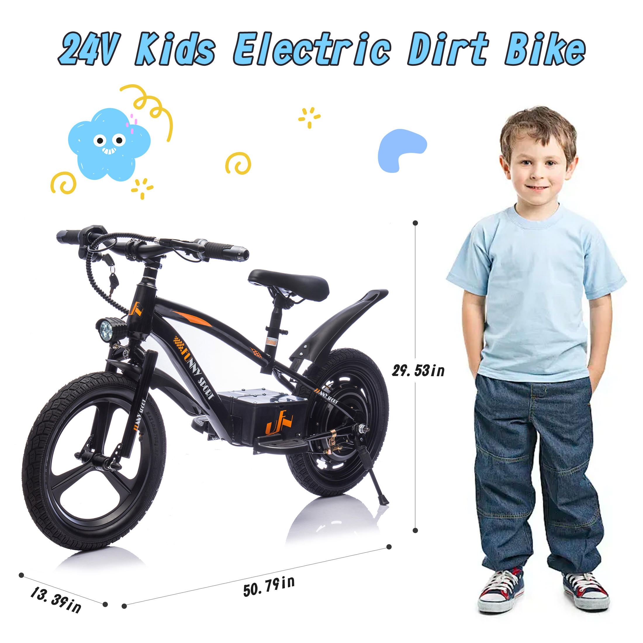 Dvsripa 24V Kids Electric Dirt Bike,300W Super Power Motor,Max 12.43MPH,16in Wheels,Power Display,Adjustable Seat Height,Hand-Operated Brakes Electric Balance Bike For Kids 5-12,Black