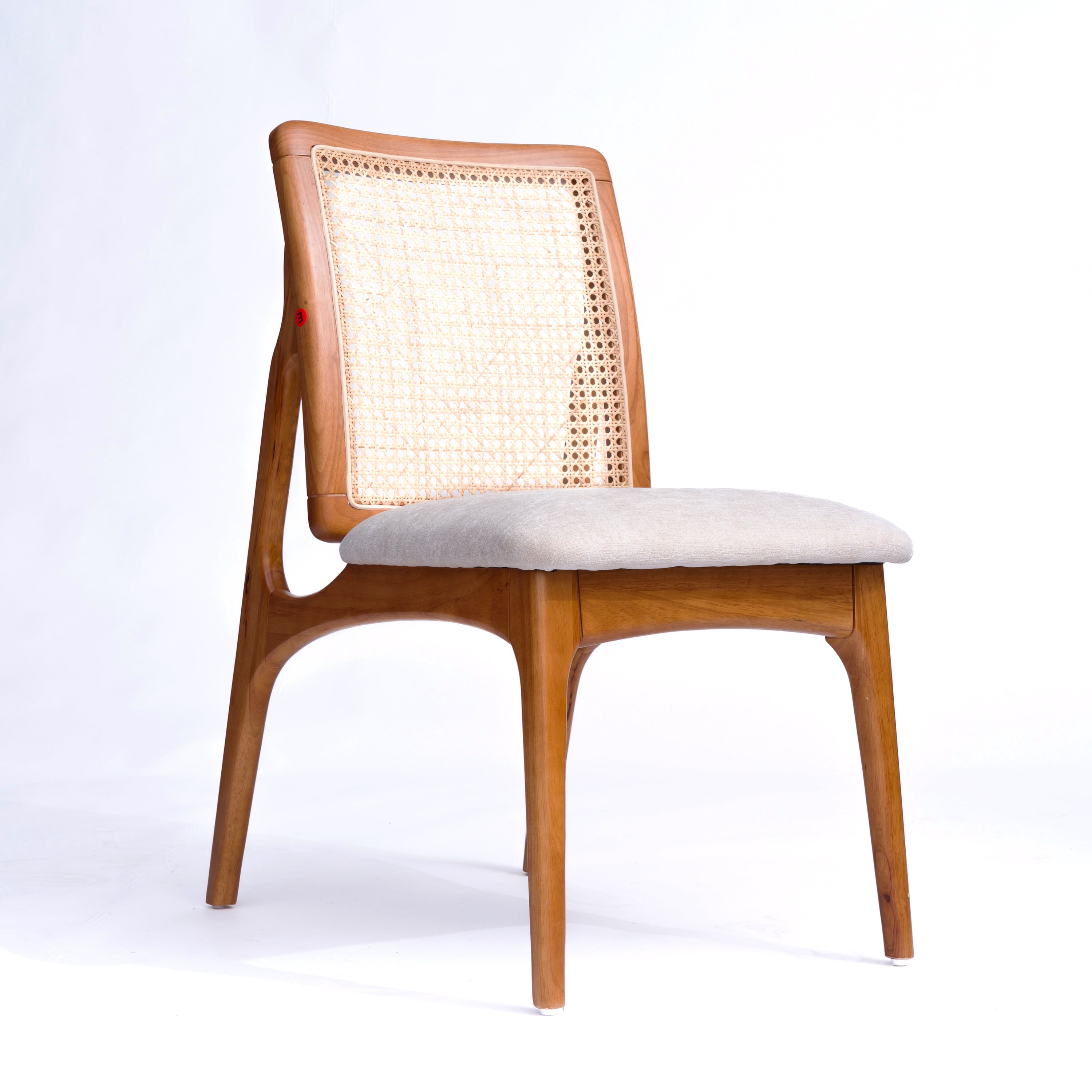 Garitin Dining Chair Set of 2 and Rattan Back Side Chairs, Wooden Frame Seating with Fabric Cushion for Kitchen and Dining Room, Natural
